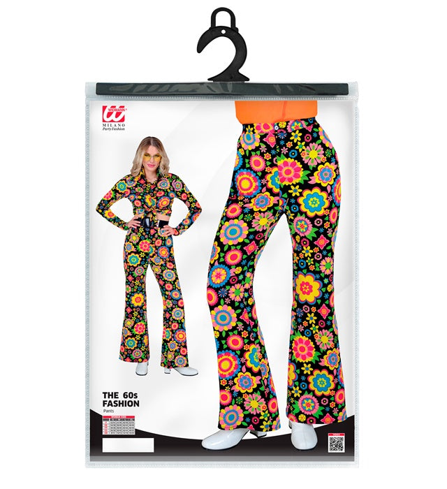 Bunte 60s Flower-Power Hose mit farbenfrohen Blumenmuster für Fasnacht