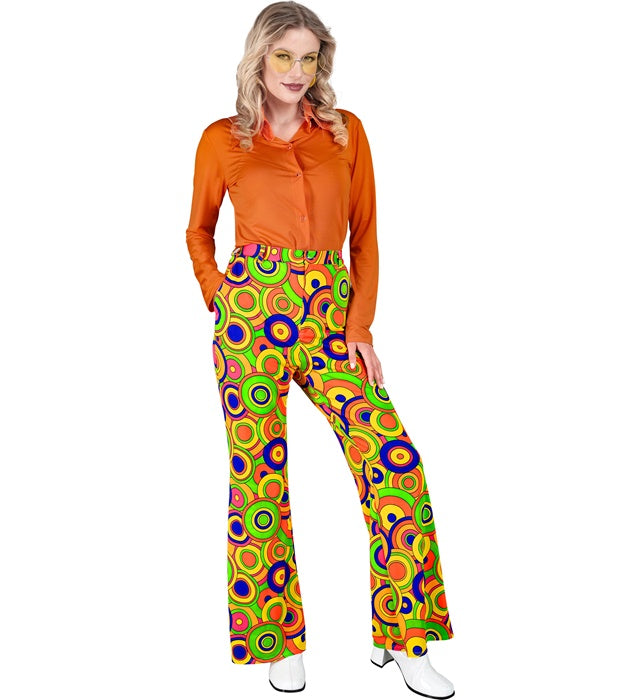 THE 70s GROOVY STYLE Hose mit gelben Kreisen im Retro-Design