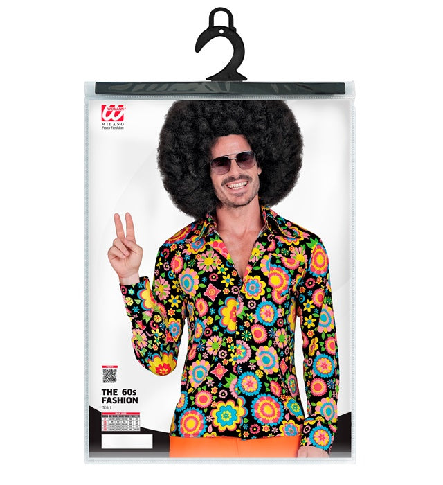 Retro Hemd mit buntem 60er-Jahre Blumenmuster für Fasnacht