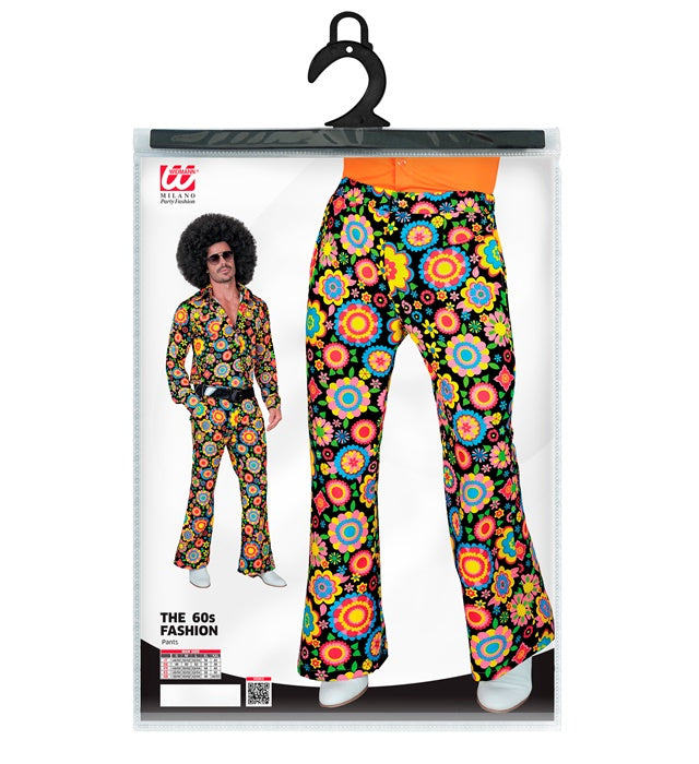 Bunte 60er Jahre Flower-Power Hose mit farbenfrohem Blumenmuster für Fasnacht