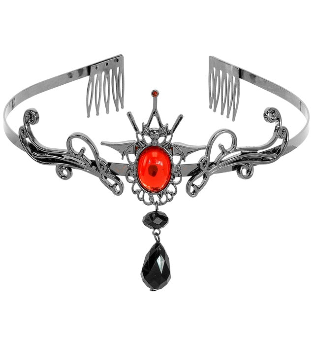 Gotisches Vampirinnen Diadem in Schwarz mit dunklen Verzierungen