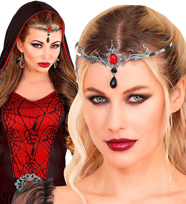 Gotisches Vampirinnen Diadem in Schwarz mit dunklen Verzierungen