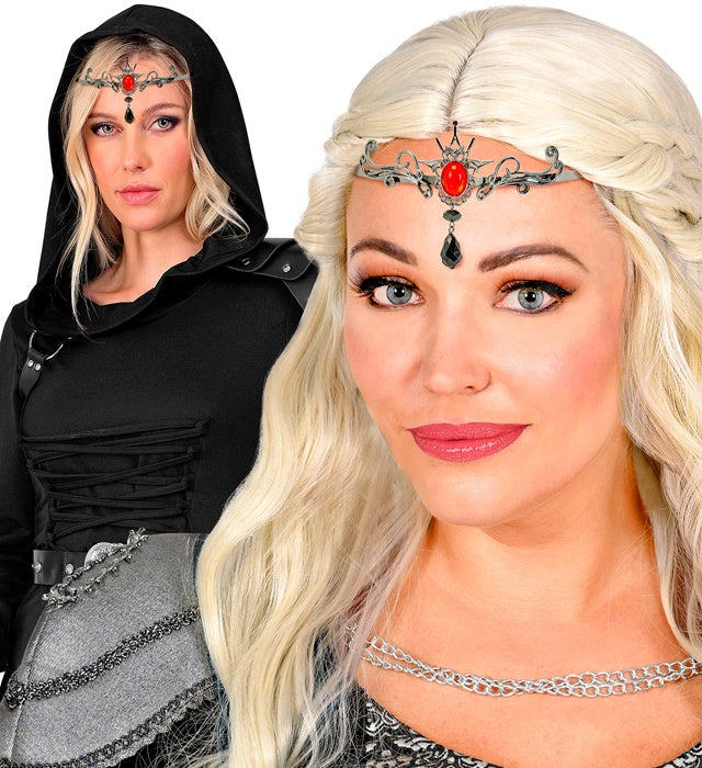 Gotisches Vampirinnen Diadem in Schwarz mit dunklen Verzierungen