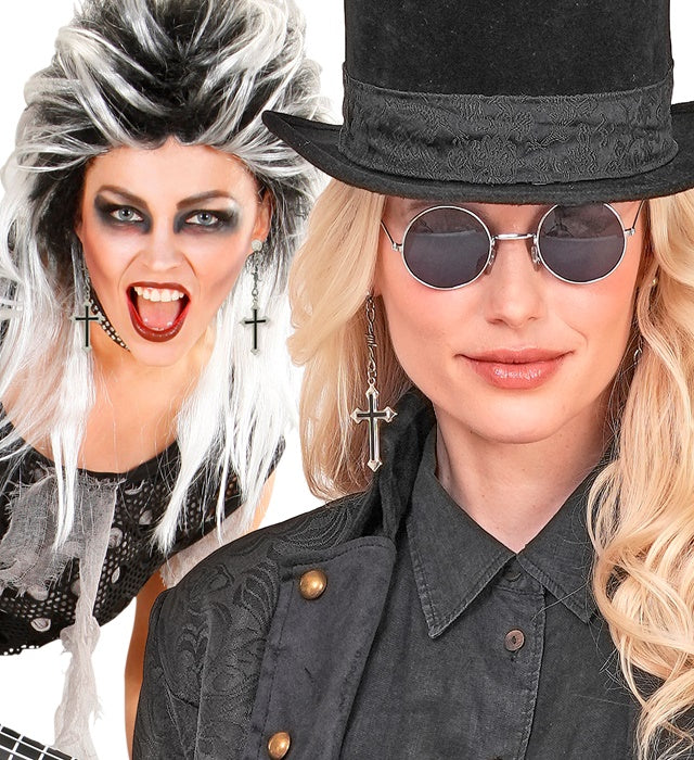 Schwarze Ohrstecker in Form eines Kreuzes als Fasnachts- und Halloween-Accessoire