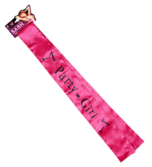 Satin-Schärpe PARTY GIRL in leuchtendem Design auf weissem Hintergrund
