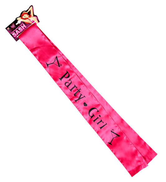 Satin-Schärpe PARTY GIRL in leuchtendem Design auf weissem Hintergrund