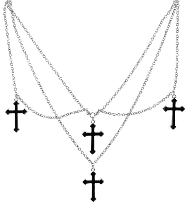 Schwarze Kette mit Kreuz-Anhängern als Accessoire für Halloween und Fasnacht