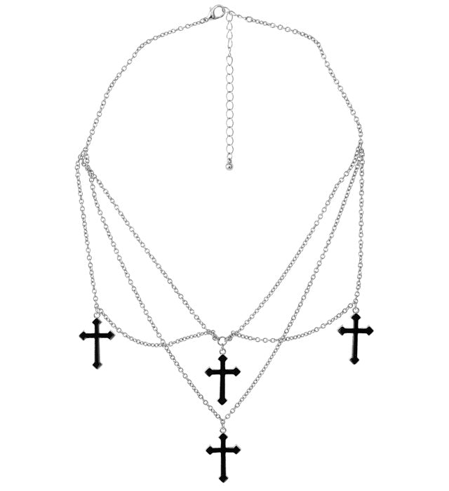 Schwarze Kette mit Kreuz-Anhängern als Accessoire für Halloween und Fasnacht