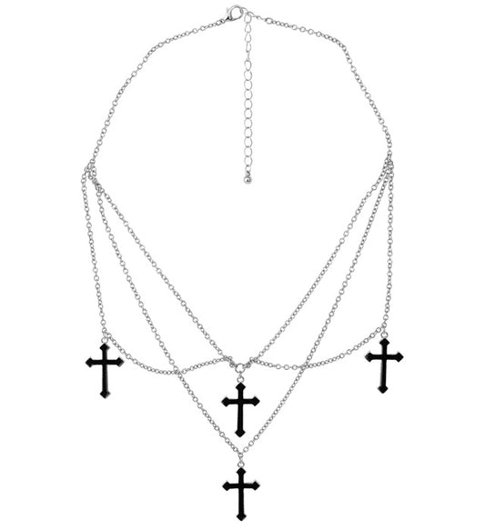 Schwarze Kette mit Kreuz-Anhängern als Accessoire für Halloween und Fasnacht