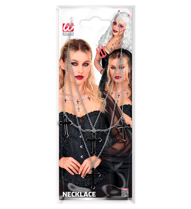 Schwarze Kette mit Kreuz-Anhängern als Accessoire für Halloween und Fasnacht