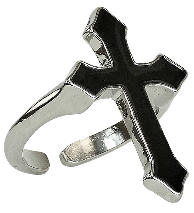 Kreuzring schwarzer Schmuck für Halloween und Fasnacht