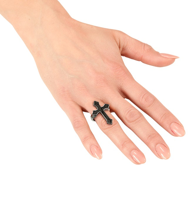 Kreuzring schwarzer Schmuck für Halloween und Fasnacht