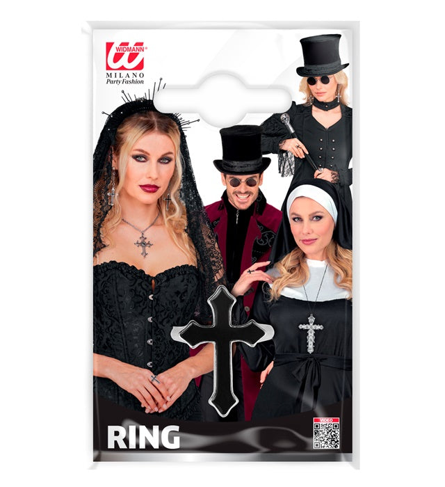 Kreuzring schwarzer Schmuck für Halloween und Fasnacht