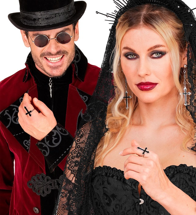 Kreuzring schwarzer Schmuck für Halloween und Fasnacht