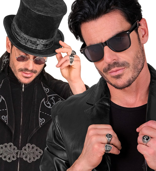 Set aus drei gotischen Ringen auf Karte – dunkle, filigrane Designs