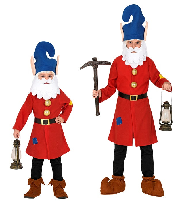 Zwerg-Kostüm Set mit Oberteil, Gürtel und Mütze inklusive Bart für Fasnacht