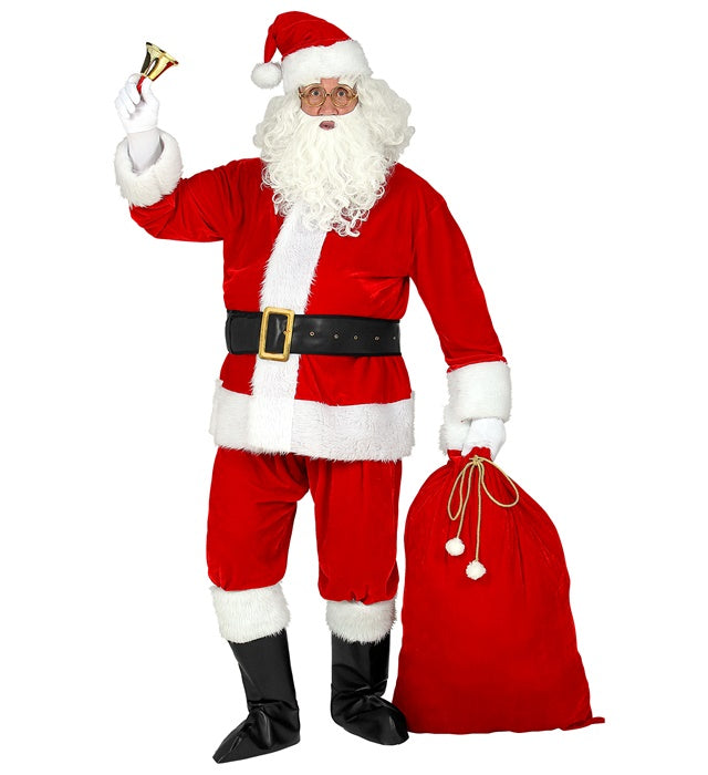Weihnachtsmann-Kostüm mit Jacke, Hose, Mütze, Bart, Brille und Sack