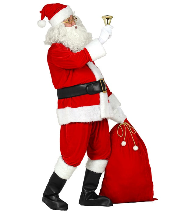Weihnachtsmann-Kostüm mit Jacke, Hose, Mütze, Bart, Brille und Sack