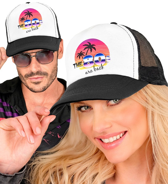 80er Jahre Mode Basecap in buntem Retro-Design als Fasnachts-Accessoire
