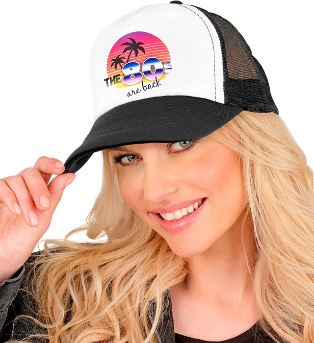80er Jahre Mode Basecap in buntem Retro-Design als Fasnachts-Accessoire
