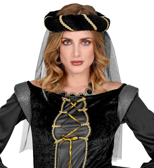 MITTELALTER HAARKRANZ MIT SCHLEIER SCHWARZ Schwarz