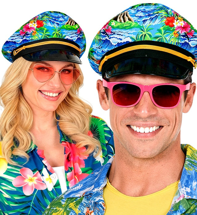 Hawaii Kapitänsmütze mit nautischem Design für Fasnacht und Karneval