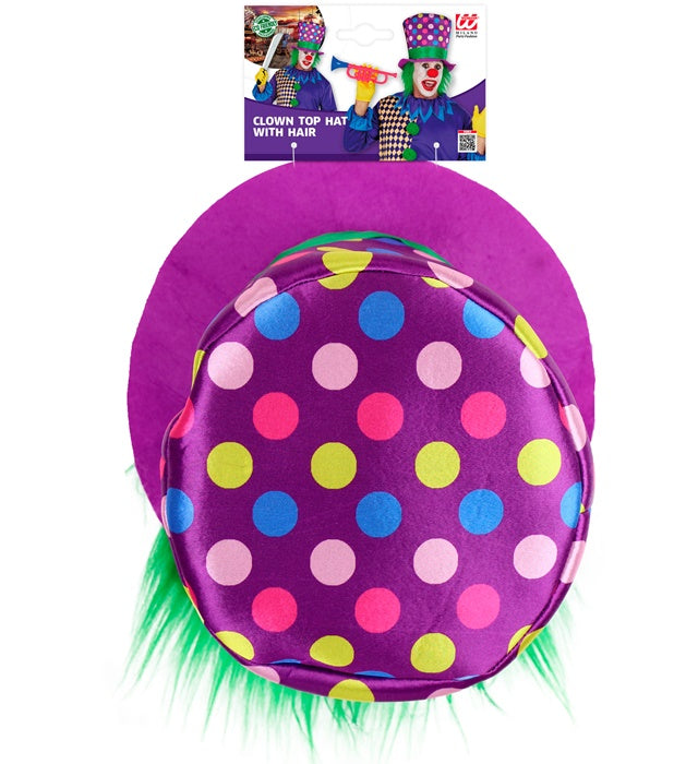 Gepunkteter Clown-Zylinder mit Haaren, 23 cm hoher Fasnachts-Hut