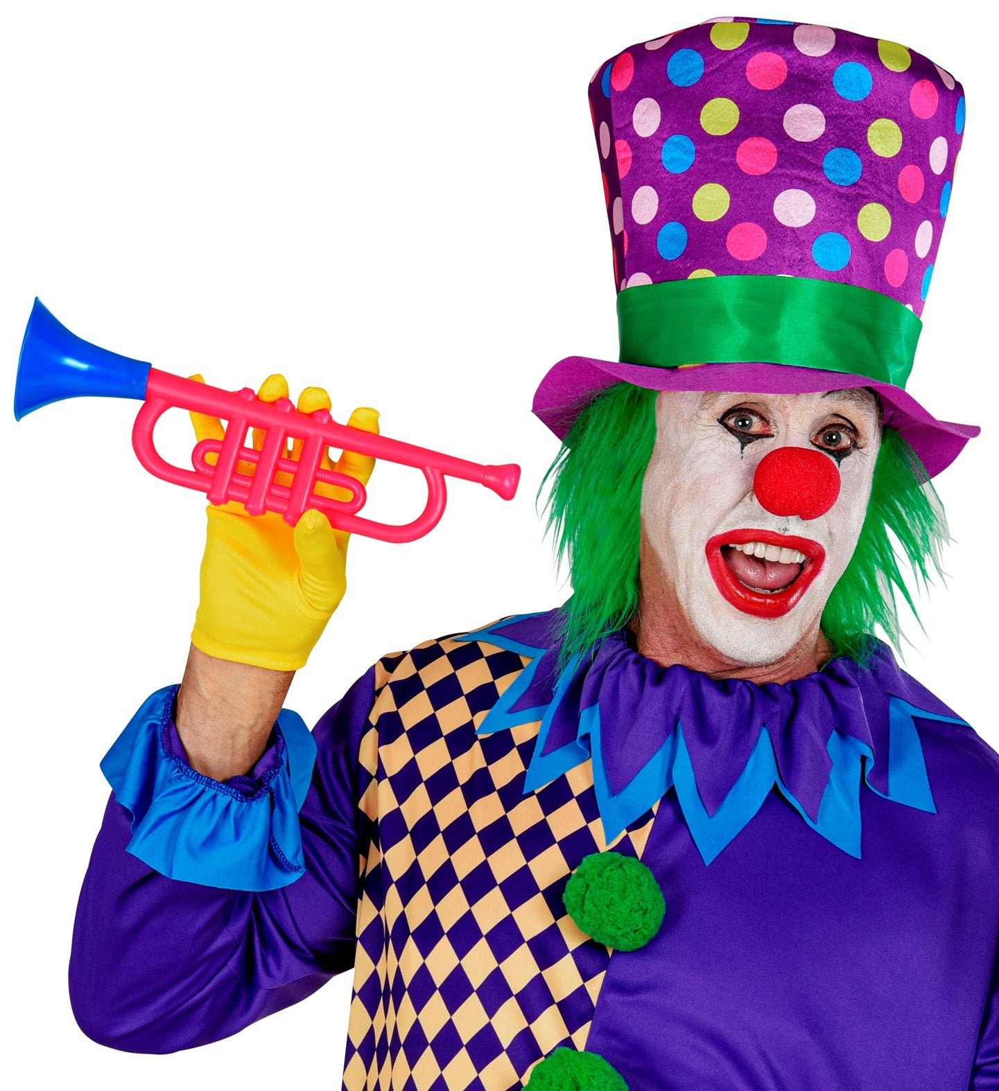 Gepunkteter clown Zylinder mit roten Haaren