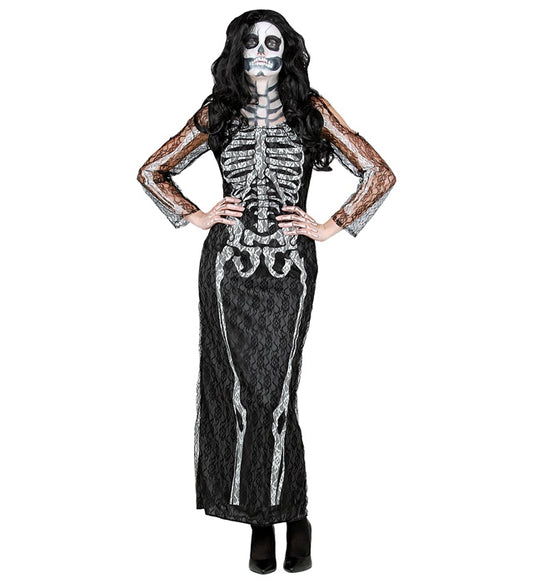 Skelett-Kleid aus schwarzer Spitze in eleganter Optik für Fasnacht