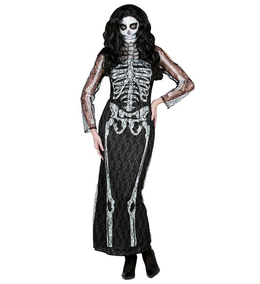 Skelett-Kleid aus schwarzer Spitze in eleganter Optik für Fasnacht