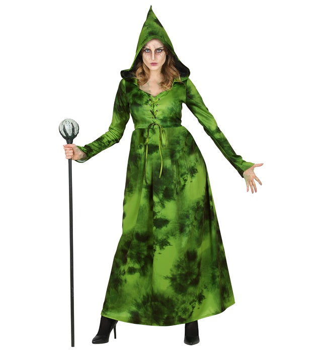 Waldhexe Kostüm Kleid mit Kapuze in dunklem Design für Fasnacht