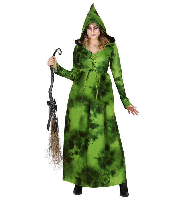 Waldhexe Kostüm Kleid mit Kapuze in dunklem Design für Fasnacht