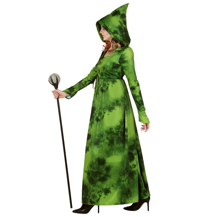 Waldhexe Kostüm Kleid mit Kapuze in dunklem Design für Fasnacht