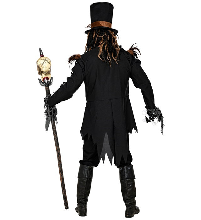 Voodoo Priester Kostüm mit Weste und Hut auf schwarzem Hintergrund