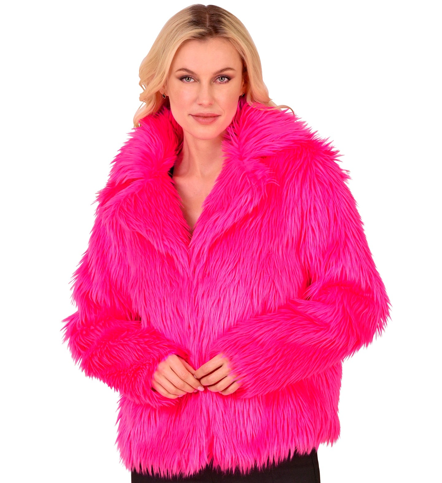 Neon Pinke Damen Plüsch Jacke
