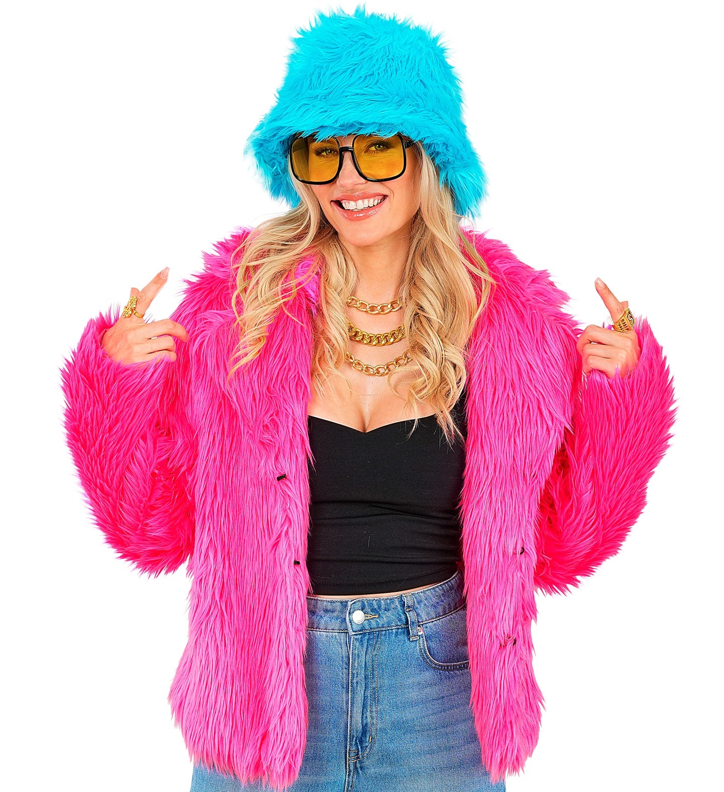 Neon Pinke Damen Plüsch Jacke