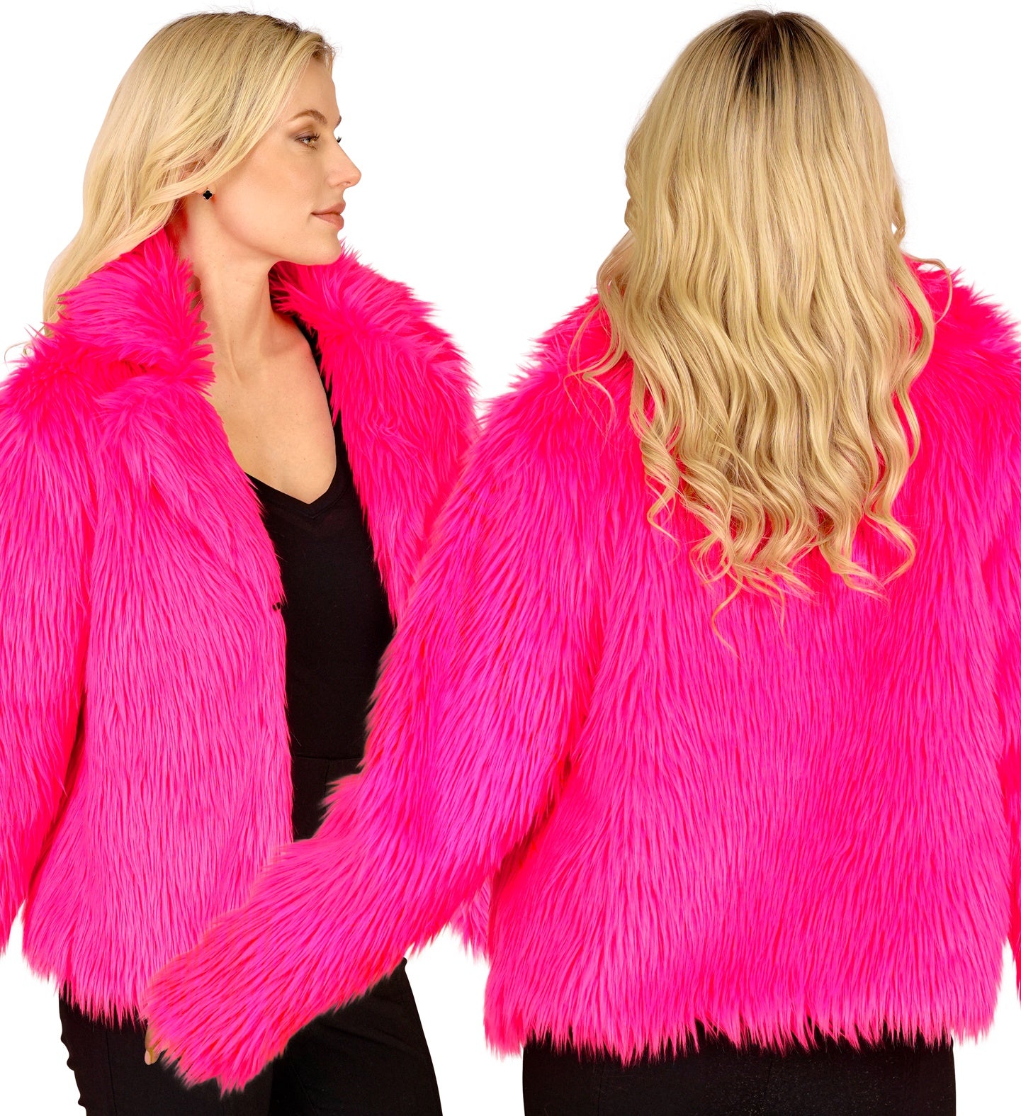 Neon Pinke Damen Plüsch Jacke