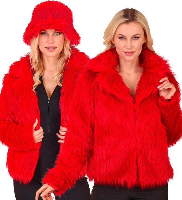 Rote Damen Plüschjacke für Fasnacht und Karneval