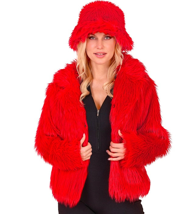 Rote Damen Plüschjacke für Fasnacht und Karneval