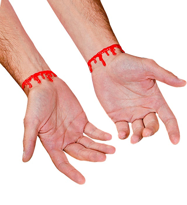 Set aus zwei Armbändern mit roten Blutstropfen als Halloween-Kostümzubehör