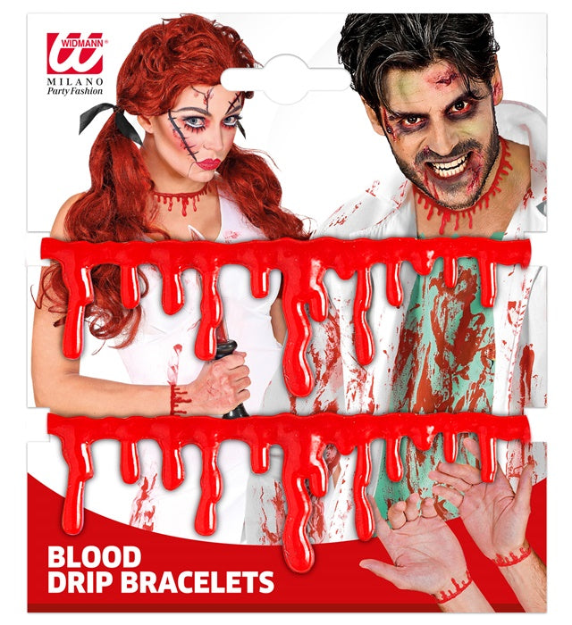 Set aus zwei Armbändern mit roten Blutstropfen als Halloween-Kostümzubehör