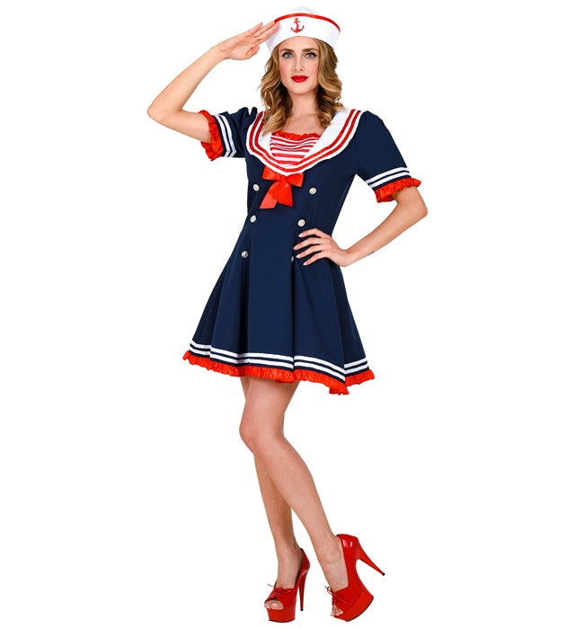 Matrosin Kostüm mit Kleid, Netzunterrock und Mütze für Fasnacht