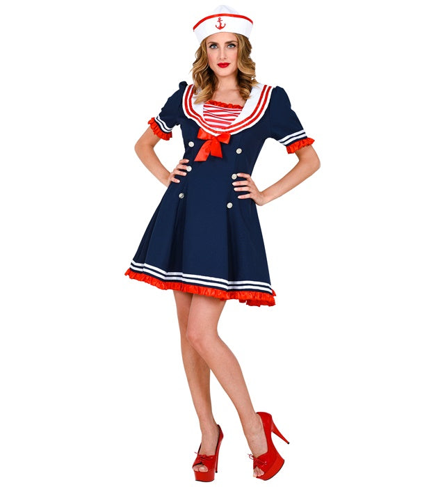 Matrosin Kostüm mit Kleid, Netzunterrock und Mütze für Fasnacht