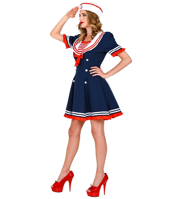Matrosin Kostüm mit Kleid, Netzunterrock und Mütze für Fasnacht