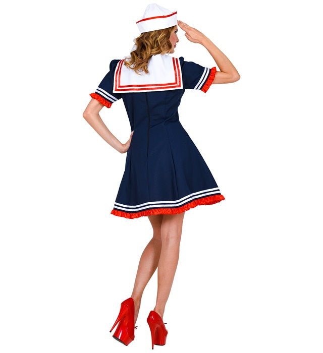 Matrosin Kostüm mit Kleid, Netzunterrock und Mütze für Fasnacht