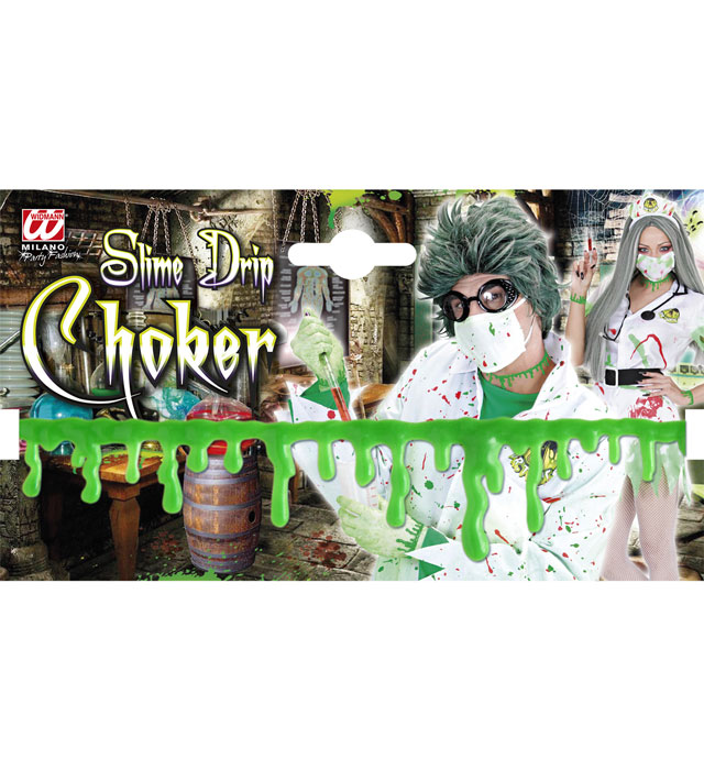 Grüne Halskette mit tropfenförmigem Slime-Anhänger als Halloween-Accessoire