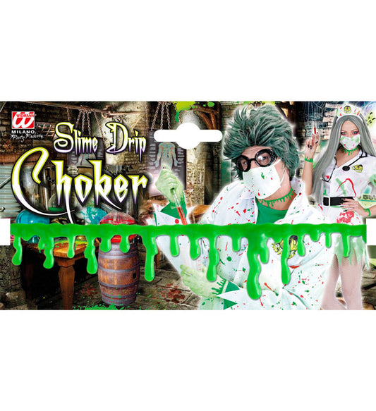 Grüne Halskette mit tropfenförmigem Slime-Anhänger als Halloween-Accessoire