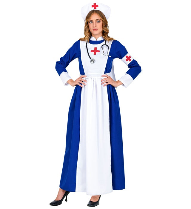 Retro Krankenschwester Kostüm mit Kleid, Haube und Armbinde für Fasnacht