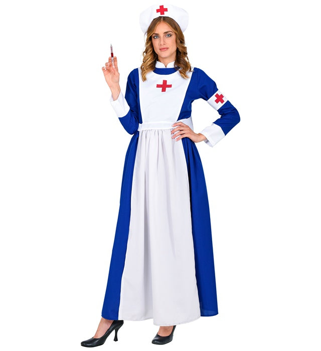 Retro Krankenschwester Kostüm mit Kleid, Haube und Armbinde für Fasnacht