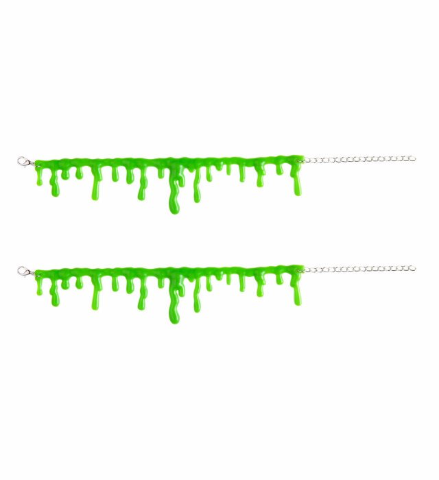 Set aus zwei schwarzen Armbändern mit grünen tropfenförmigen Slime-Elementen